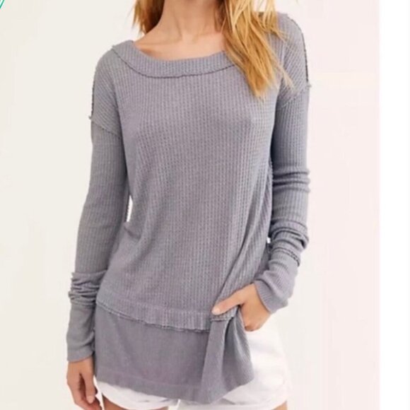 Free People Gray Thermal Waffle Knit Oversized Tunic - Picture 2 of 13